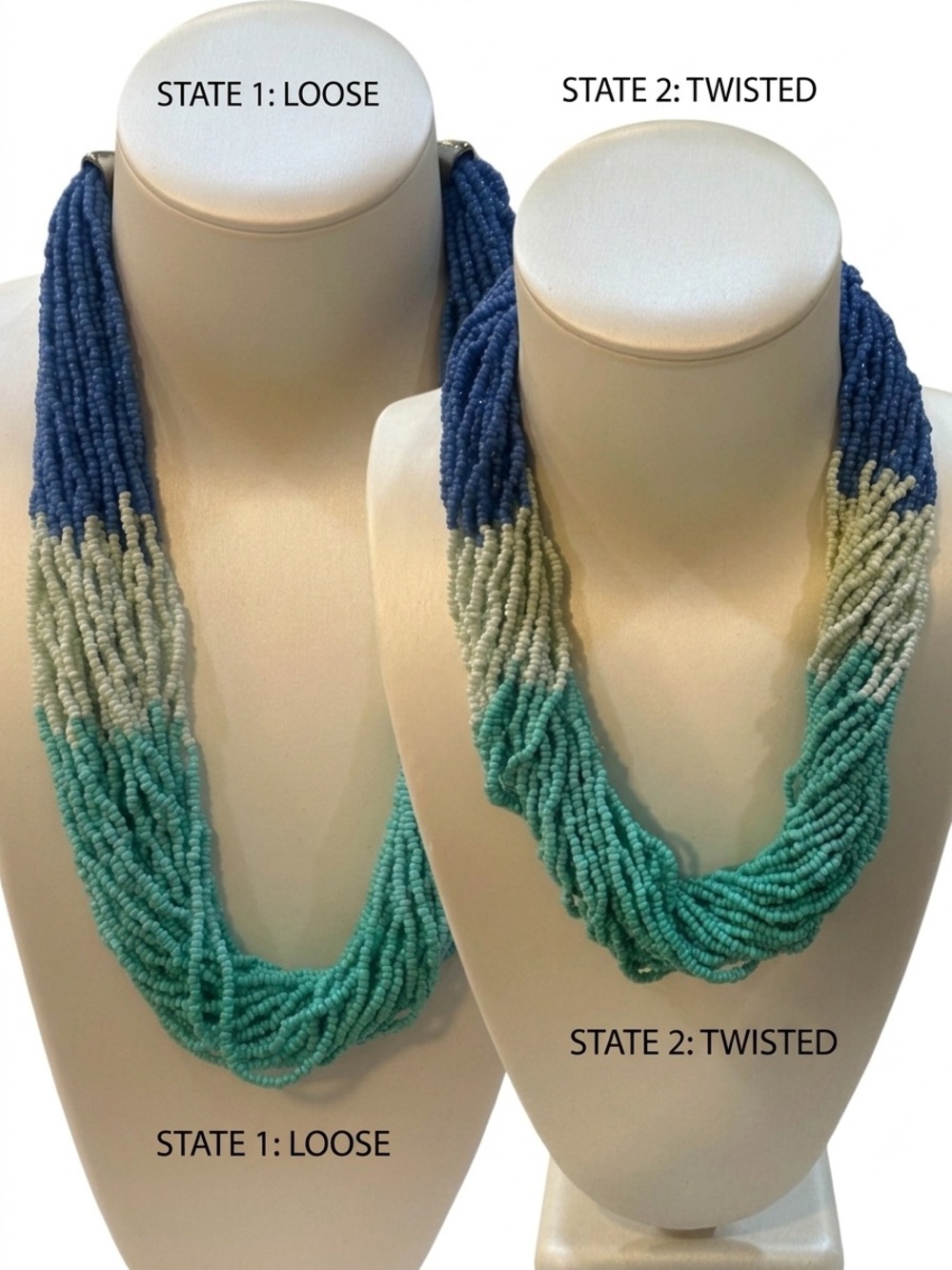 Talbots NWT 30 Multi-Strand Seed Bead Ombre Toras 16” - 19”L Necklace Blue Mint